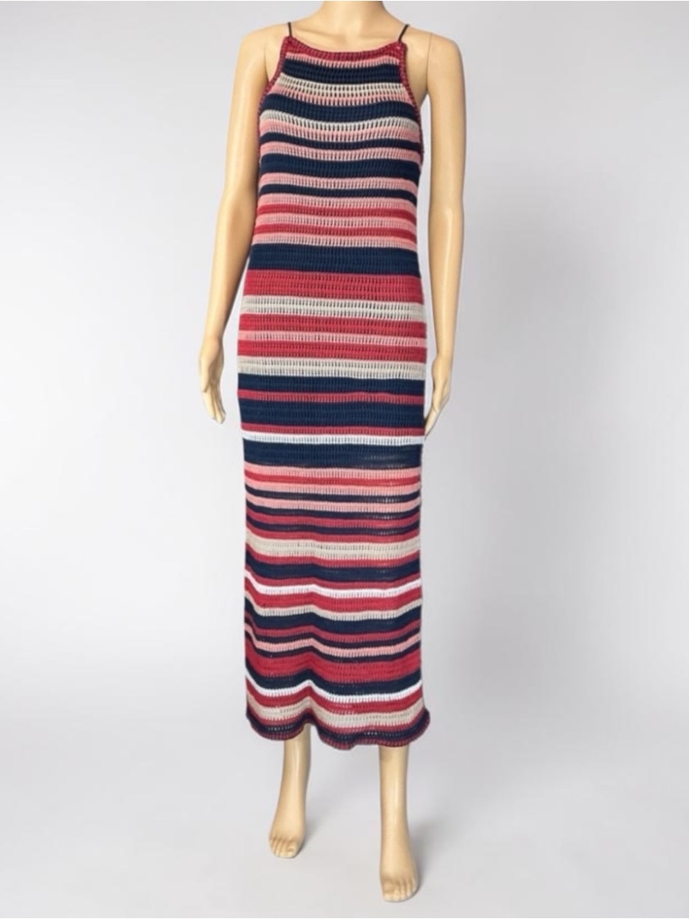 Vintage Y2K Penelope Rose Knit Striped Maxi Dress w/ Left Side Slit